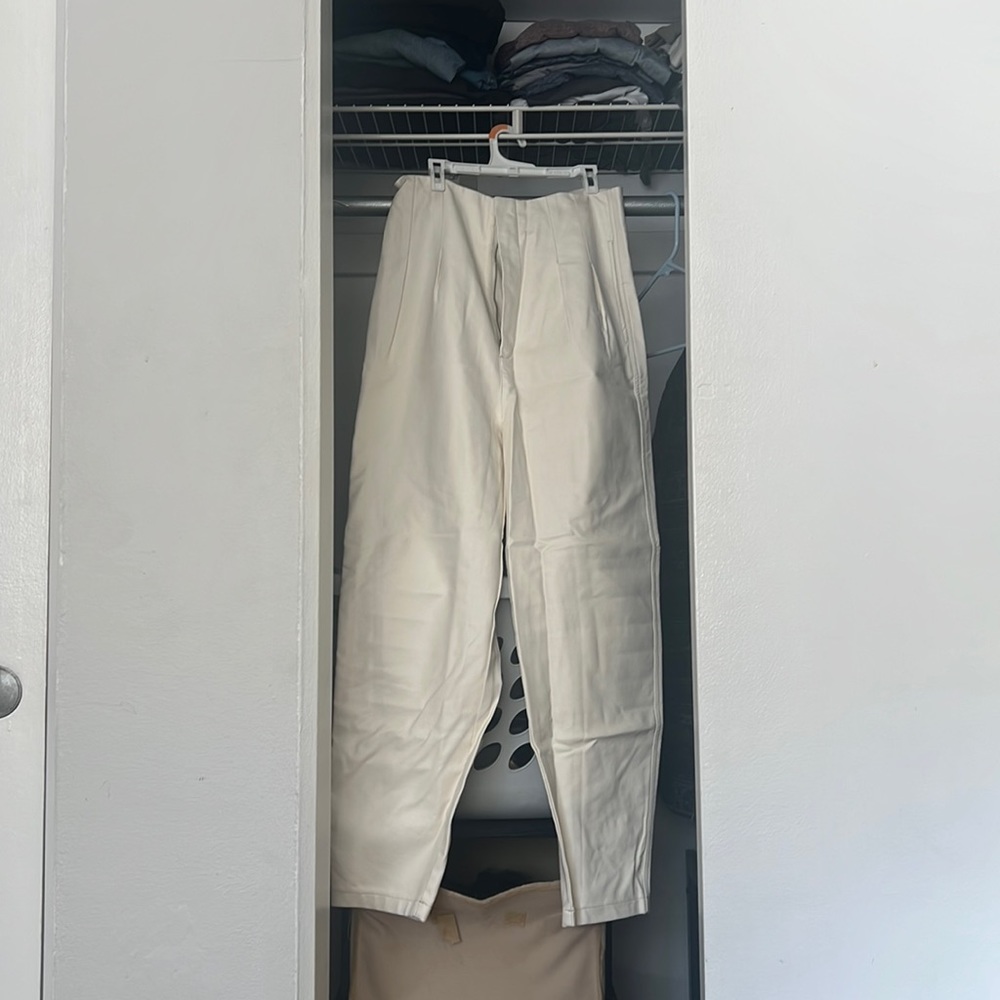 Free People Cream Pleated Faux Leather Pants